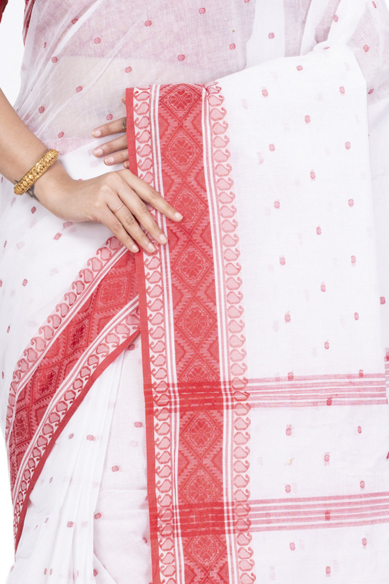Red Pure Cotton Boysko_Tant Tant Saree (845)
